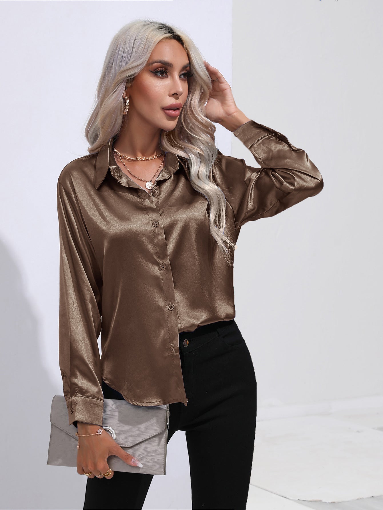 European And American Satin Shirt Women&