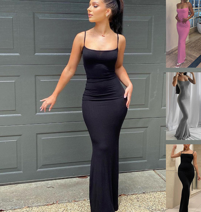 Spaghetti Strap Long Dress Women Sexy Slim Skinny Bodycon Party Club Suspender Casual Street Dresses Limorista