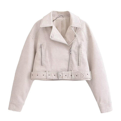Washed Leather Motorcycle Jacket Women Limorista