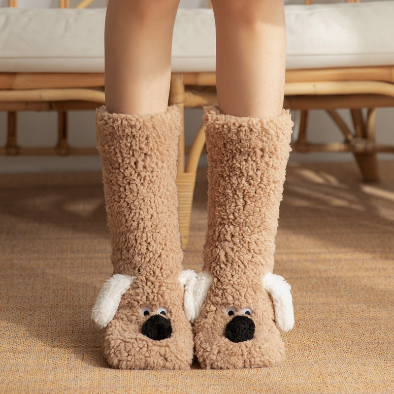 Cute Cartoon Dog Floor Socks Winter Warm Non-slip Plush Socks For Women Limorista