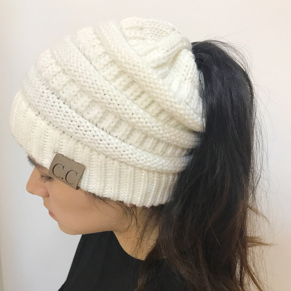 Knitted Ponytail Hat, Women&