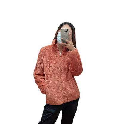 Coral Fleece Cardigan Stand Collar Jacket Warm Coat Limorista