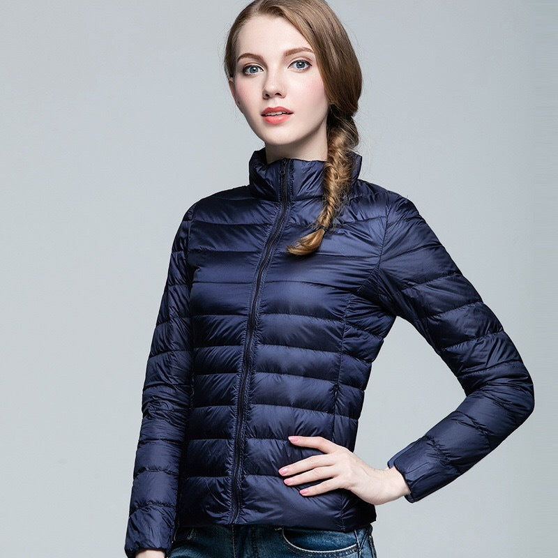 Slim Fit Stand Collar Plus Size White Duck Down Women&