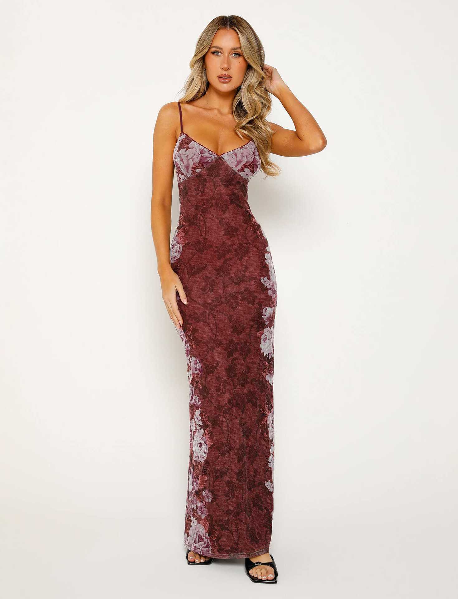 Y2K Slim Flowers Printing Slip Dress Women&