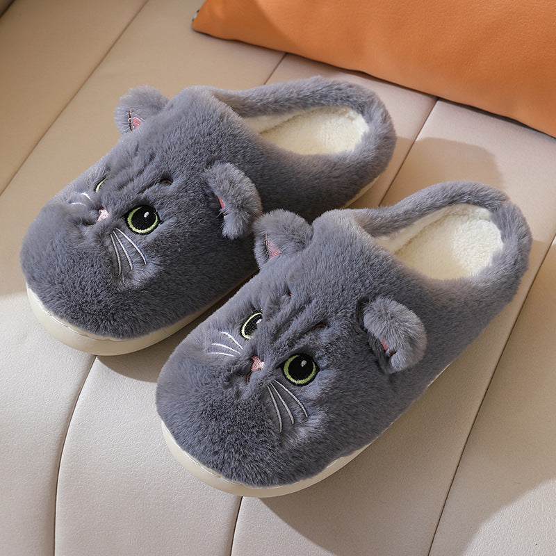 Cute Cat Plush Slippers Winter Warm Floor Bedroom Home Slippers For Couple Non-slip House Shoes Women Men Limorista