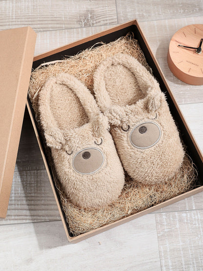Cute Round Toe Brown Toe Ring In Stock Couple Soft Bottom Flat Heel Medium Mouth Suede Cotton Slippers Limorista