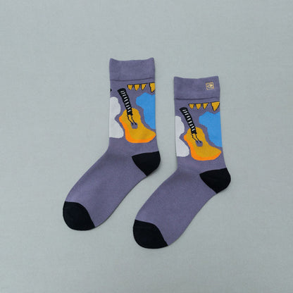 Personality contrast color graffiti character in tube socks Street style fashion cotton socks Limorista