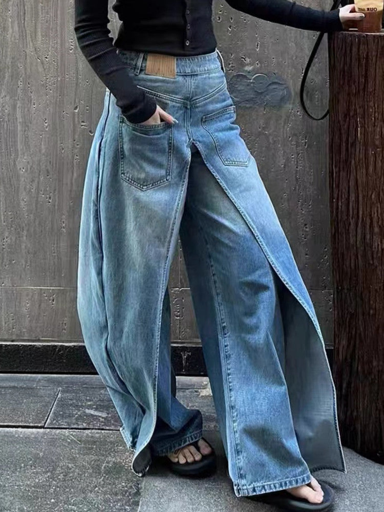Y2g Waste Soil Wind Front And Back Wear Washed Loose Wide Leg Jeans Limorista