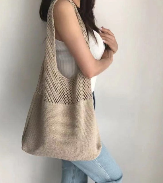 Simple Vintage Cutout Knit Tote Bag Limorista