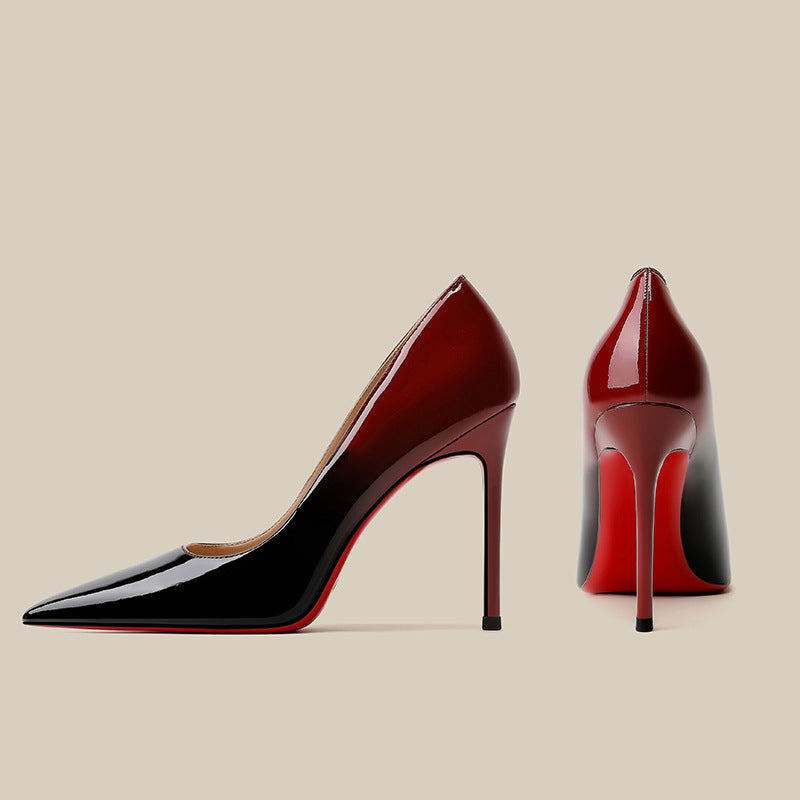 Patent Leather Black Red Gradient Color High Heels Niche Design Limorista