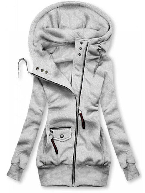 Autumn and winter stitching drawstring hooded slim coat Limorista