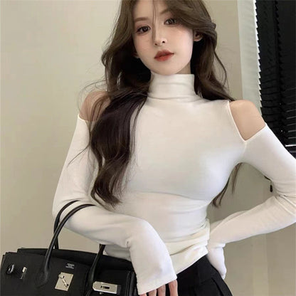 Half Turtleneck Bottoming Shirt Off-the-shoulder Hollow-out Inner Wear Limorista