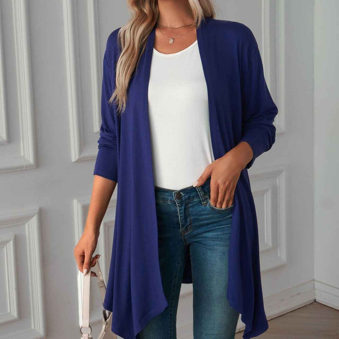 Limorista - Solid Color Long Sleeve Cardigan Jacket Long Shirt Women