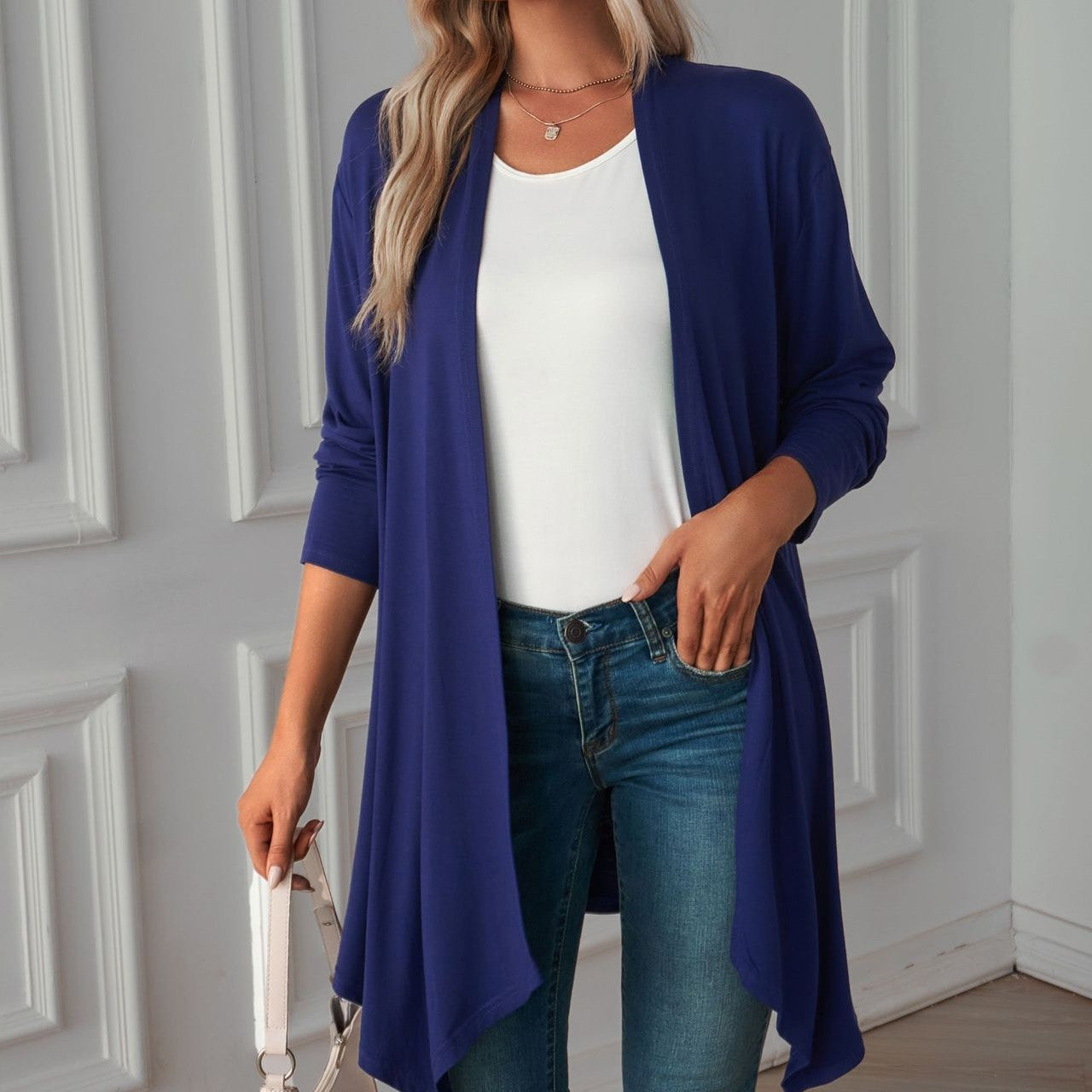 Solid Color Long Sleeve Cardigan Jacket Long Shirt Women Limorista