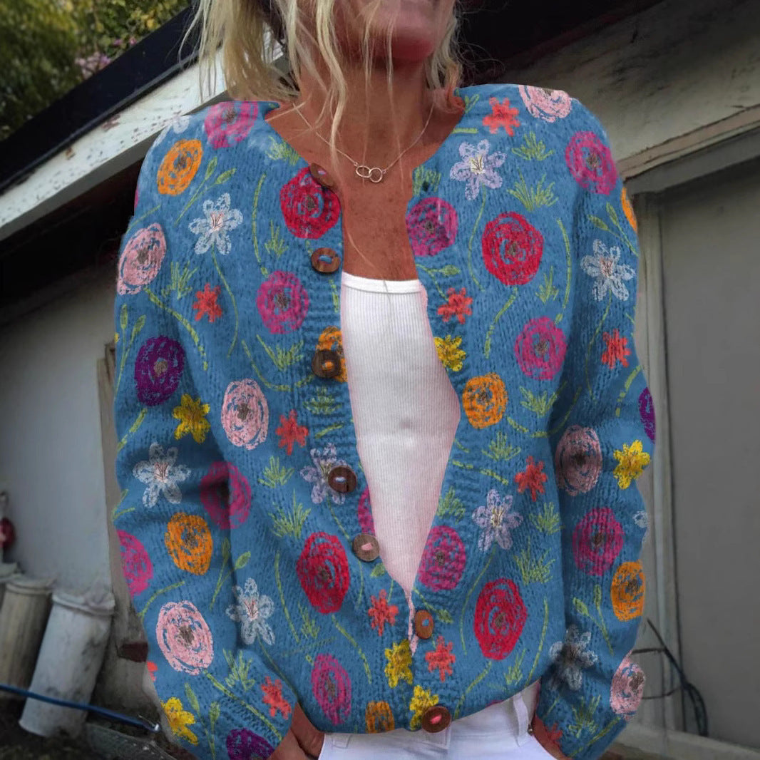 3D Digital Printing Cardigan Knitted Coat Women&