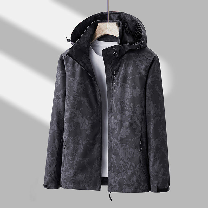 Printed Hooded Windbreaker Unisex Fashion Solid Color Zip-up Jacket Waterproof Windproof Outwear For Women Men Clothing Limorista