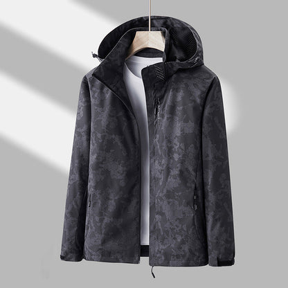 Printed Hooded Windbreaker Unisex Fashion Solid Color Zip-up Jacket Waterproof Windproof Outwear For Women Men Clothing Limorista