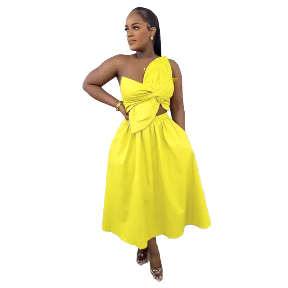 Smocking One Shoulder Petal Hollow Out Dress Limorista