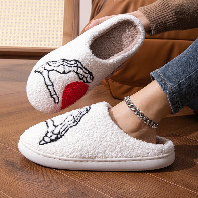 Funny Halloween Love Skull-hand Slippers Home Non-slip Soft Bottom Cotton Floor Bedroom Slippers Winter Warm House Shoes For Women Men Limorista