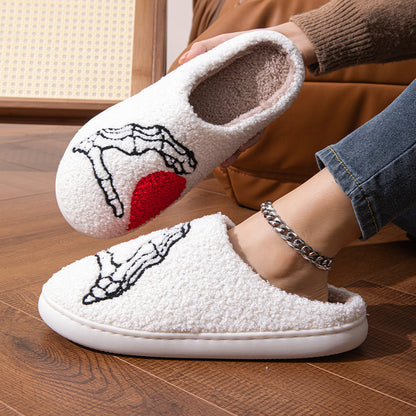 Funny Halloween Love Skull-hand Slippers Home Non-slip Soft Bottom Cotton Floor Bedroom Slippers Winter Warm House Shoes For Women Men Limorista