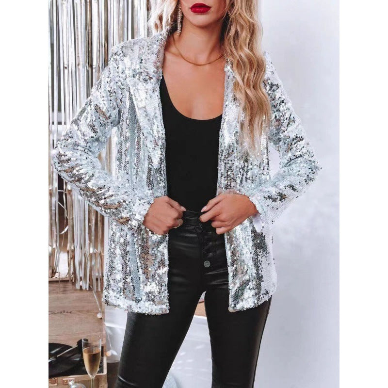 Lapel Long Sleeve Sequined Casual Suit Jacket Women Limorista