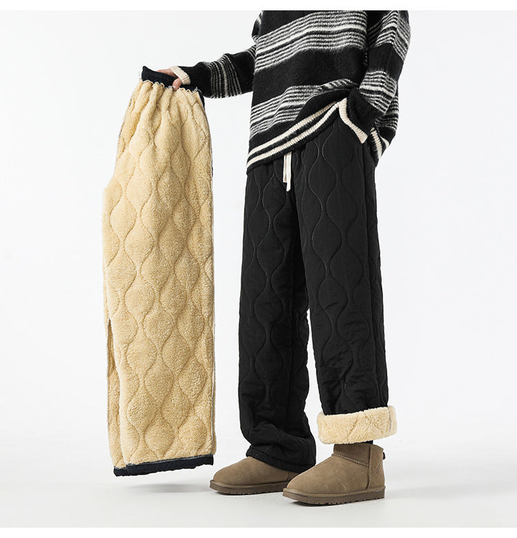 Retro Rhombus Thickened Cotton Pants Men And Women Warm Straight-leg Pants Limorista