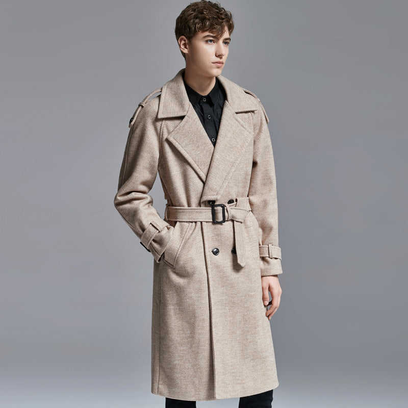 Above-knee Herringbone Coat For Men Limorista