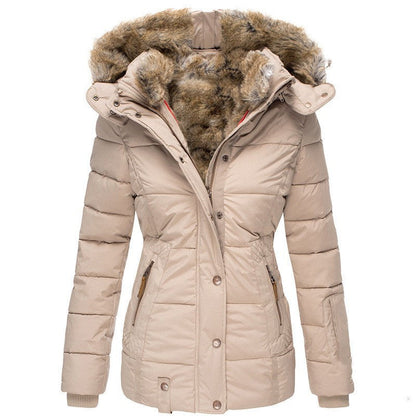 Fur collar long sleeve slim-fit cotton coat Limorista