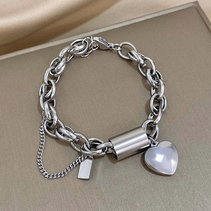 New Stainless Steel Peach Heart Cuban Link Chain Bracelet Suit Limorista