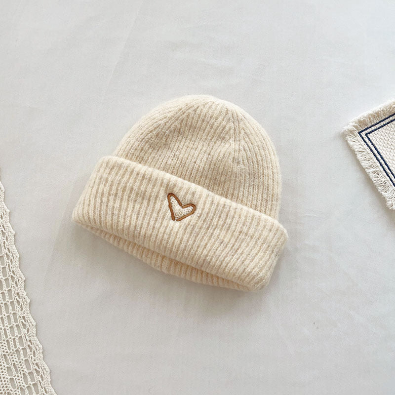 Heart Embroidery Solid Color Children Woolen Knitted Hat Limorista