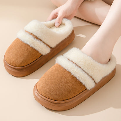 Fashion Warm Cotton Slippers For Women Leisure Thick Bottom Non-slip Plus-velvet House Shoes Winter Bedroom Floor Suede Slipper Limorista
