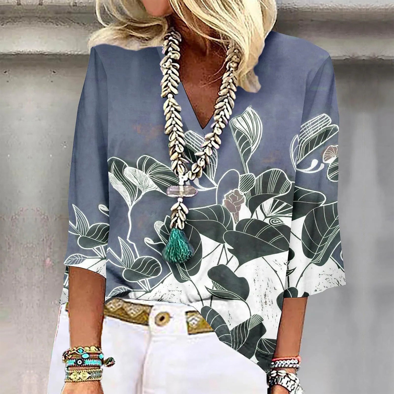 V-Neck Dot Print Loose Casual Shirt Top Limorista