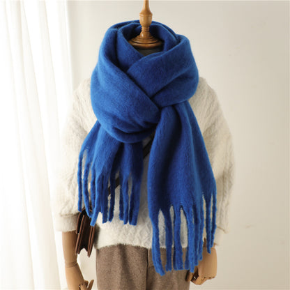 Mohair Pure Color All-matching Winter Warm Lengthened Fringe Bib Towel Limorista