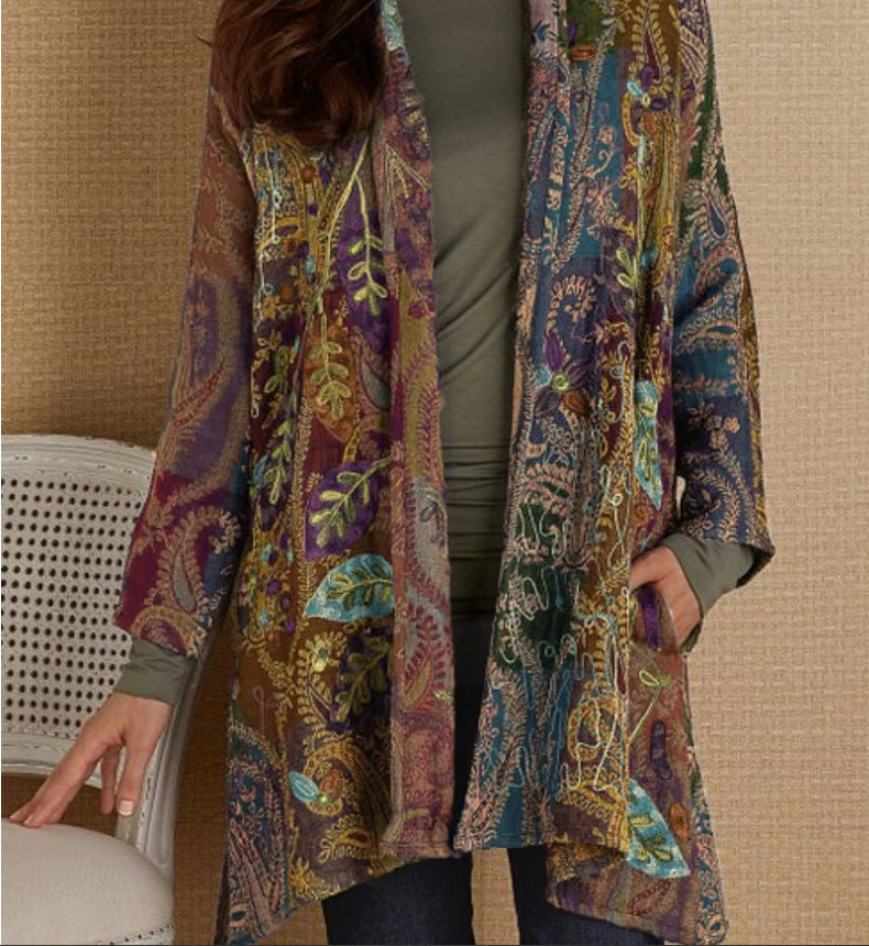 Explosive European And American Spring New Printed Cardigan Shirt Jacket Women&