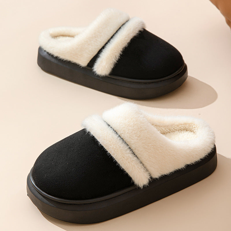 Fashion Warm Cotton Slippers For Women Leisure Thick Bottom Non-slip Plus-velvet House Shoes Winter Bedroom Floor Suede Slipper Limorista