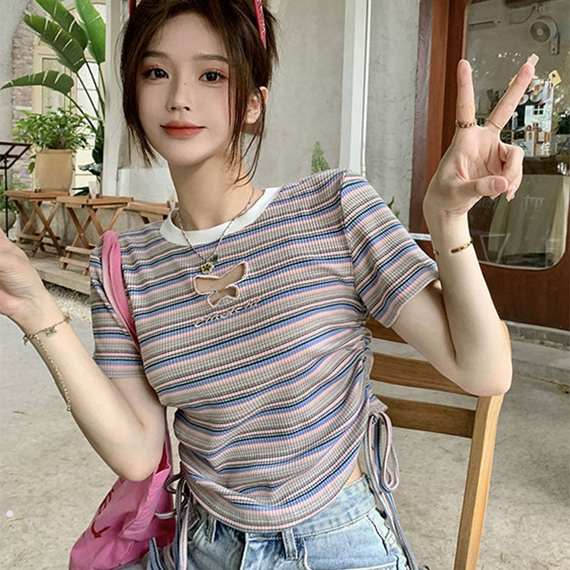 Niche Striped Drawstring Waist-tight French Sweet And Spicy Limorista