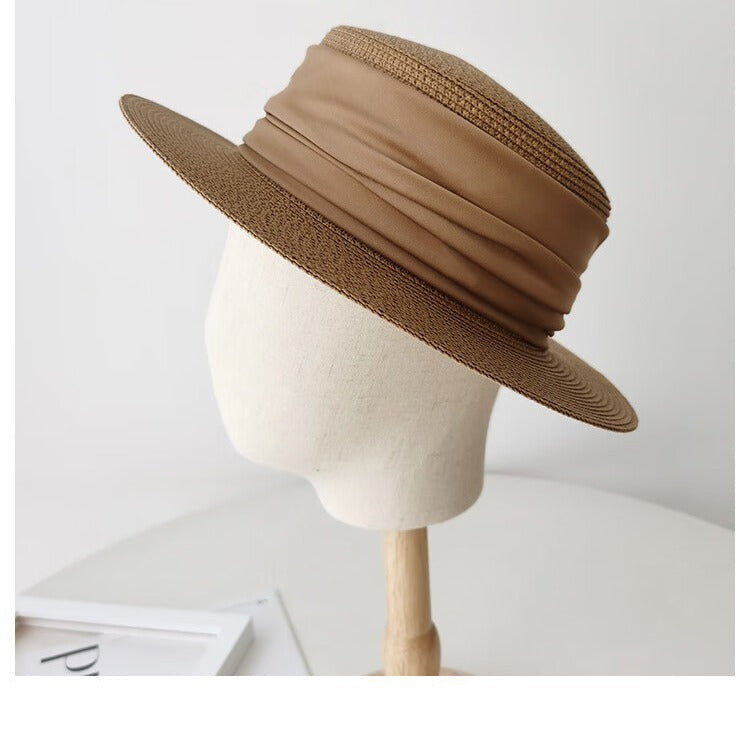 Flat Straw Hat French Woven Top Hat Seaside Beach Vacation Sun Shade Limorista