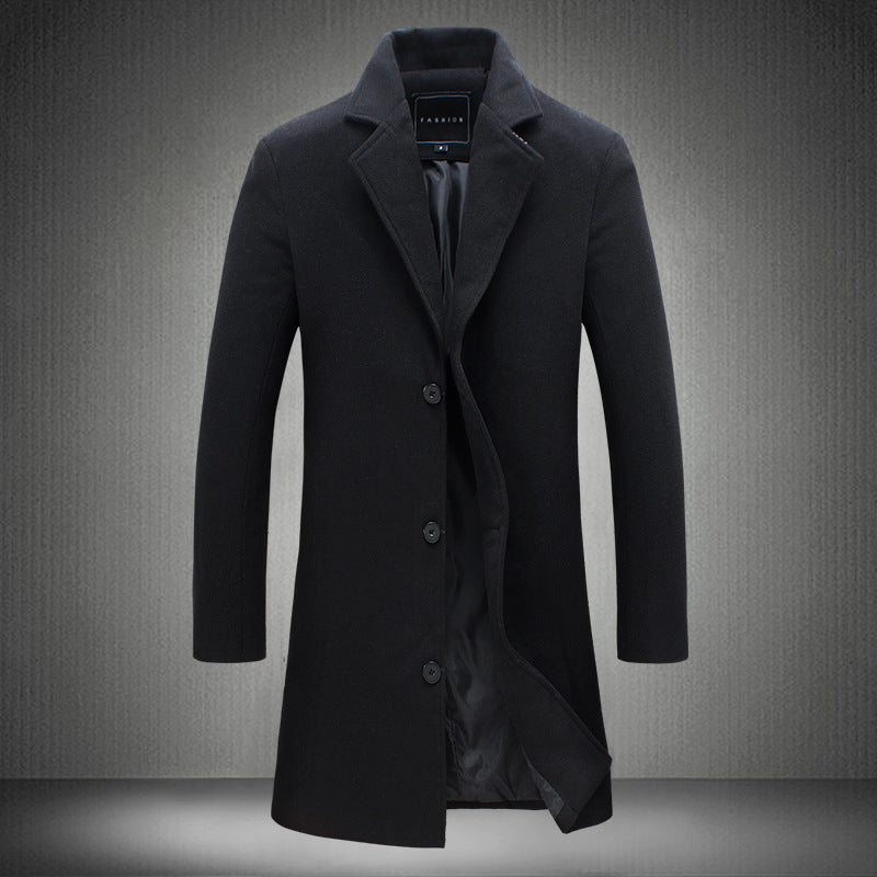 Autumn And Winter New Mens Solid Color Casual Business Woolen Coats Limorista