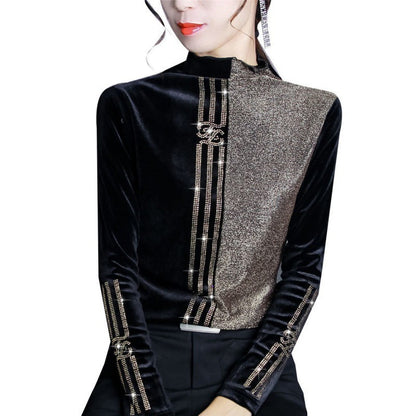 Western Style Autumn And Winter Bright Silk Stitching Shirt Limorista