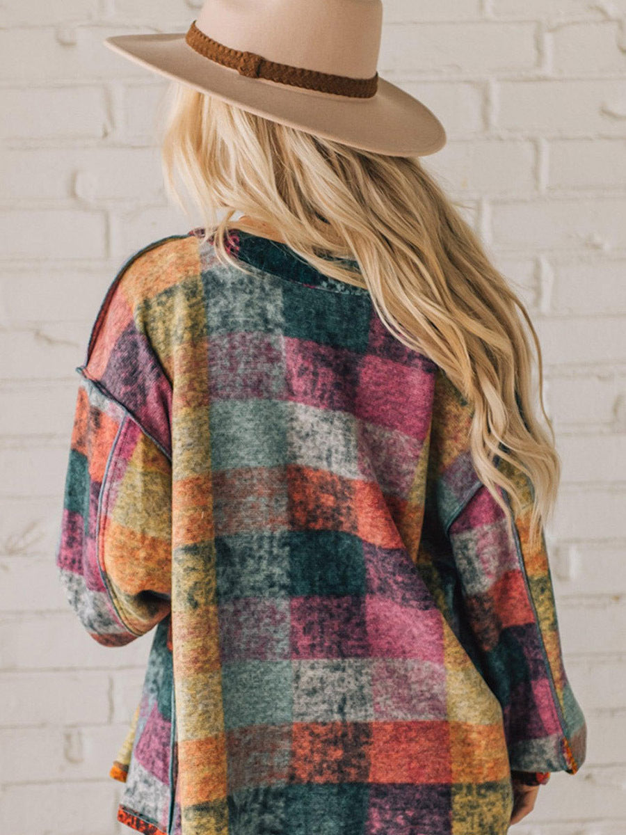 Female Multicolor Plaid Loose Jacket Limorista