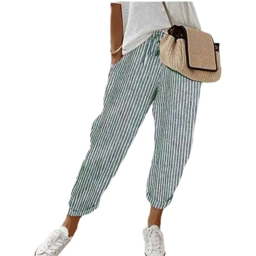 Summer Stripes Casual Pants Loose Elastic Waist Women Limorista