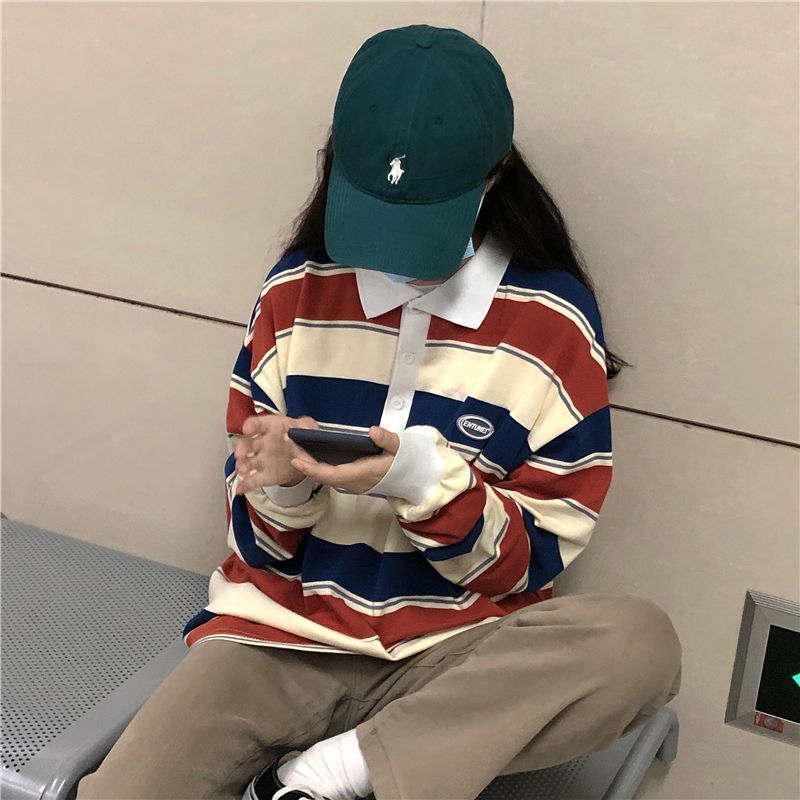 Spring And Autumn Idle Style Striped Loose Collar Sweater Limorista