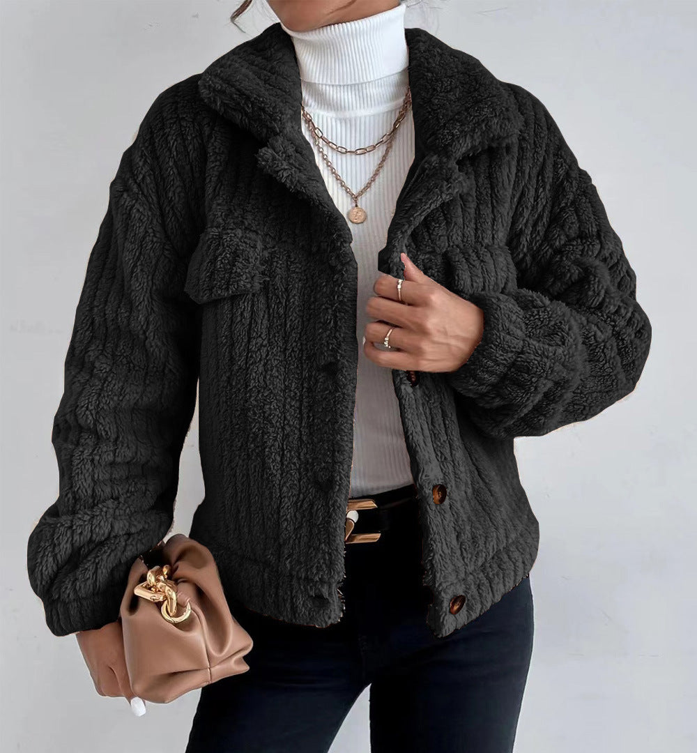 Rabbit Plush Jacket Lapel Shirt Plus Fleece Comfortable Casual Women Limorista