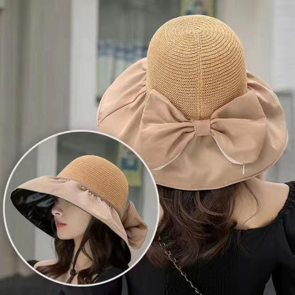 Summer Straw Sunhat With Large Brim And Big Bow Anti-UV Fisherman Hat Outdoor Sunshade And Face Protection Hat Limorista
