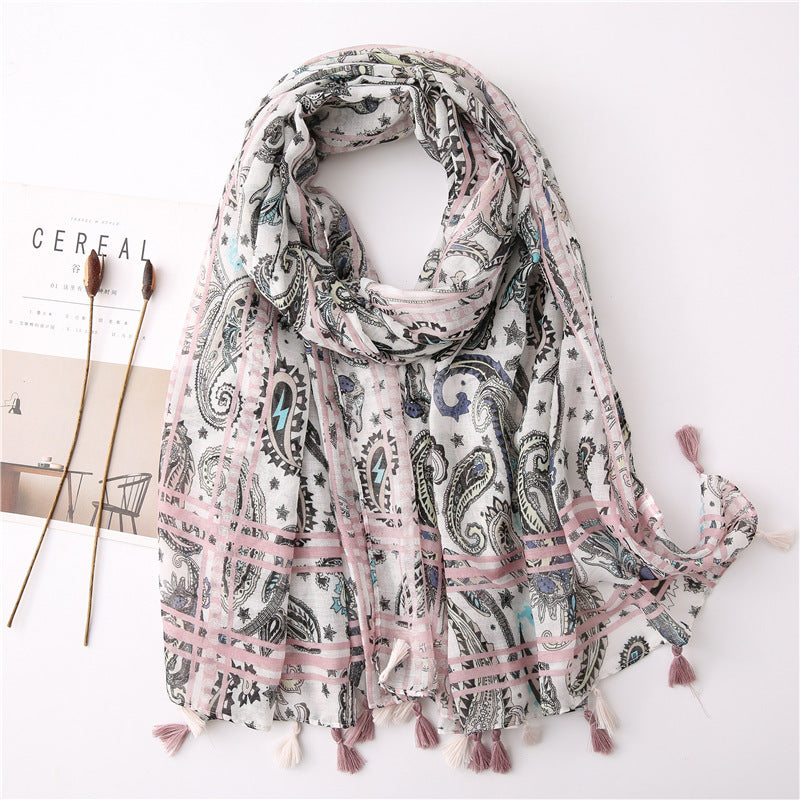 Japanese Style Artistic Fresh Cotton And Linen Scarf Retro Patchwork Bohemian Cashew Print Limorista