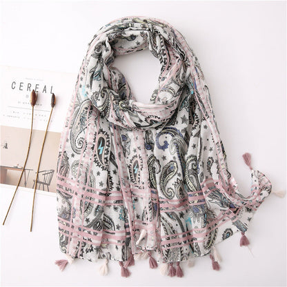 Japanese Style Artistic Fresh Cotton And Linen Scarf Retro Patchwork Bohemian Cashew Print Limorista