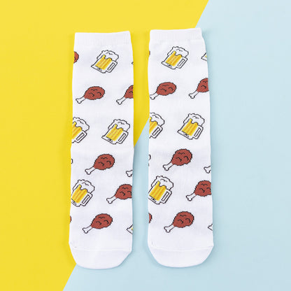 Avocado Chips Egg Fun Patchwork Color Medium Tube Cotton Socks Female Limorista