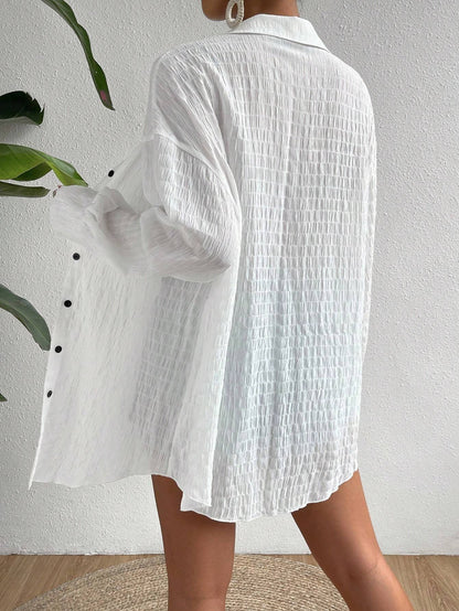 Drop Shoulder Button Front Kimono,Long Sleeve Tops Limorista