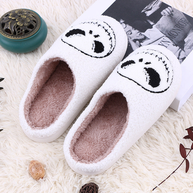 Halloween Skull-smirk Home Slippers Indoor Funny Non-slip House Shoes Winter Warm Bedroom Slippers For Women Men Limorista