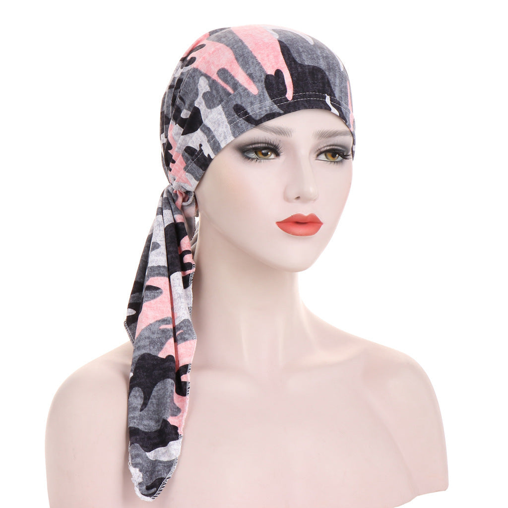 Curved Tail Turban Hat Flower Cloth Pullover Limorista